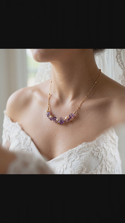 Video showcasing the shimmering details and elegant fit of the Amethyst Whisper natural gemstone necklace.