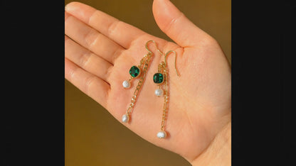 “Verdant Muse” Emerald & Pearl Drop Earrings | May Birthstone Gift