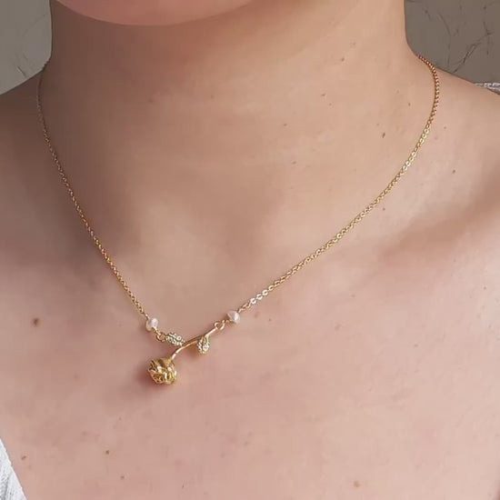 rose necklace with freshwater pearls