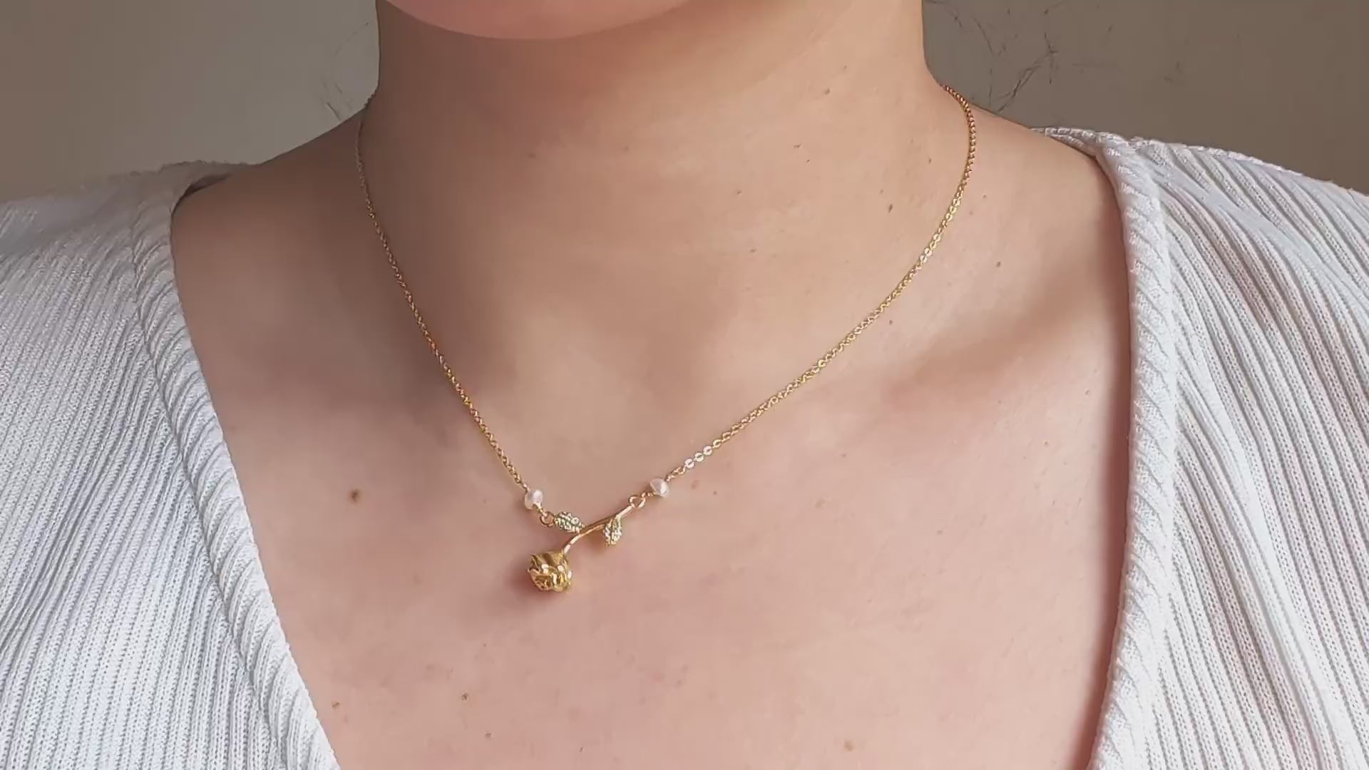 rose necklace with freshwater pearls