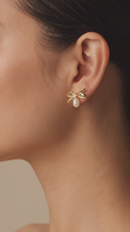 Dainty Bow Freshwater Pearl Drop Earring,Best Wedding Gift