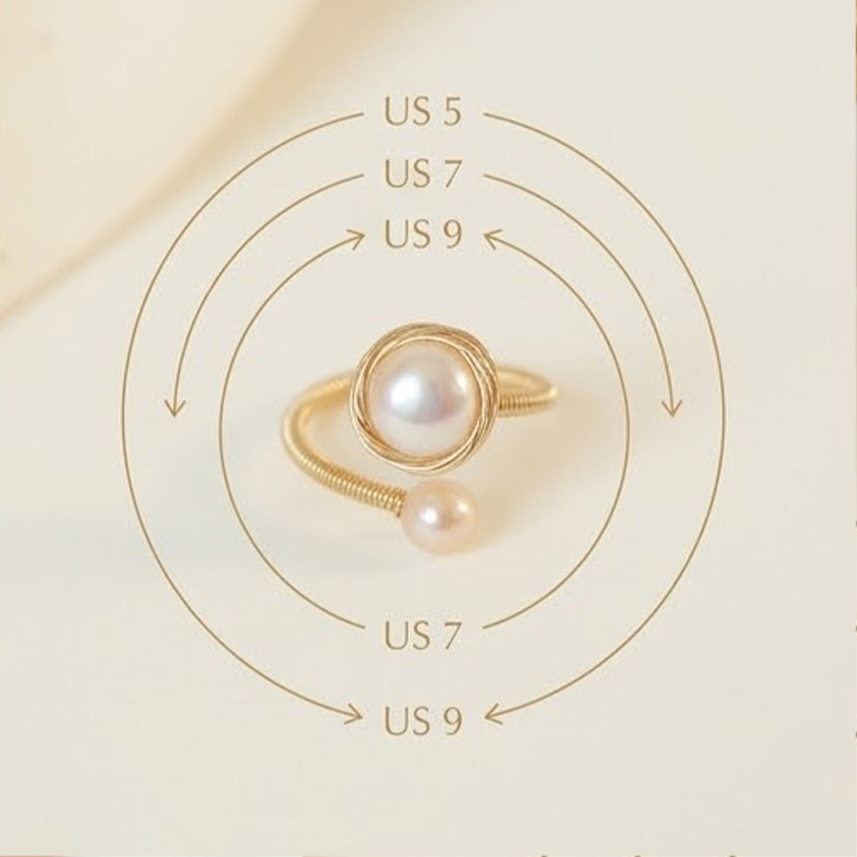 Adjustable Gold Double Pearl Open Ring, Best gift idea