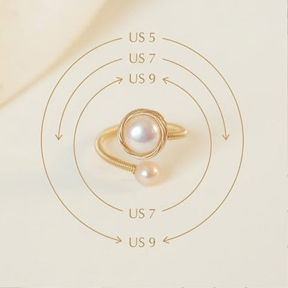 Adjustable Gold Double Pearl Open Ring, Best gift idea