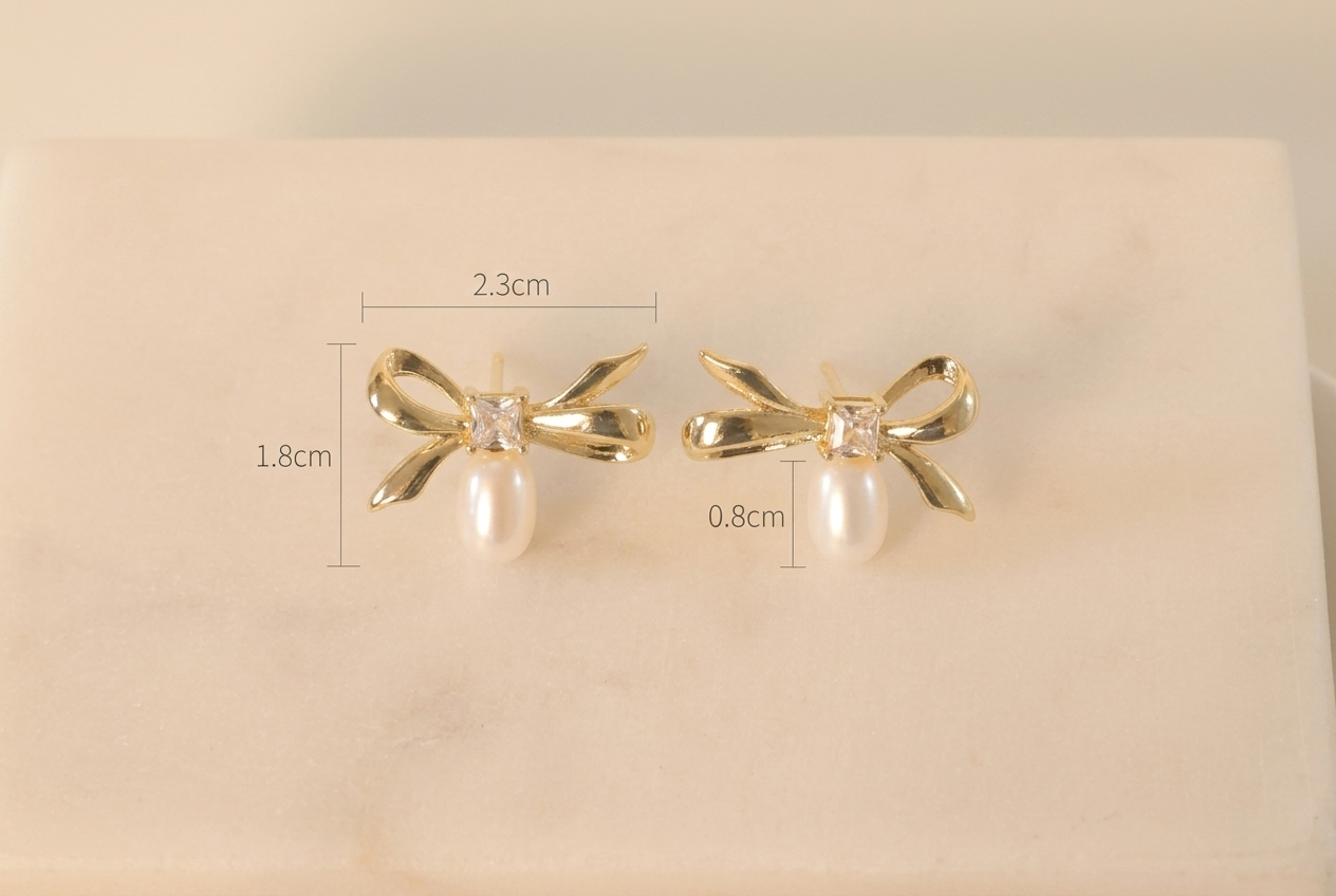 Dainty Bow Freshwater Pearl Drop Earring,Best Wedding Gift