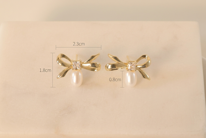 Dainty Bow Freshwater Pearl Drop Earring,Best Wedding Gift