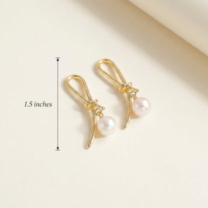 Freshwater Pearl Gold Knot Drop Earrings, Best Gift Ideas