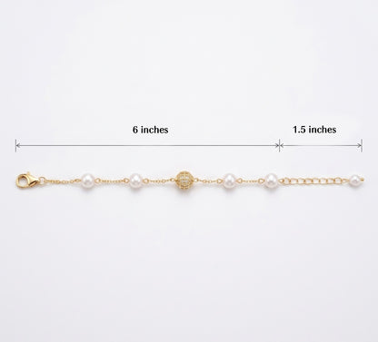 Lumina Freshwater Pearl Satellite Bracelet | Dainty Gold Plated Zircon Jewelry