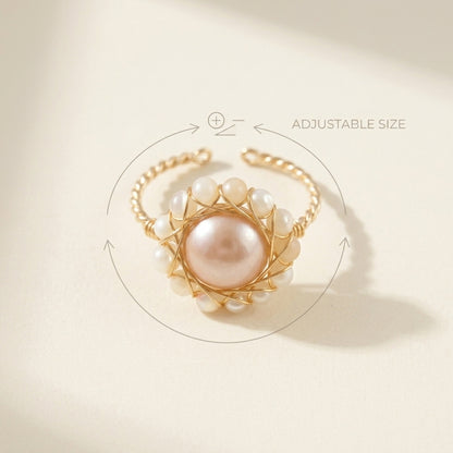 Adjustable Pink Floral Pearl Statement Ring, June Birthstone Goft