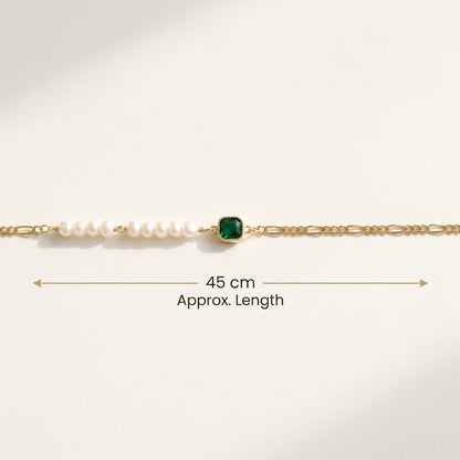 Size guide for the Verdant Muse Emerald and Pearl Choker showing the 45 cm adjustable length