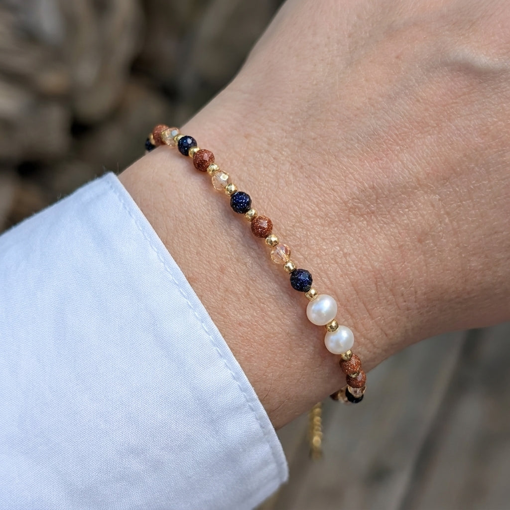 Starlit Reverie Blue Sandstone & Pearl Bracelet | Whisperland Studio