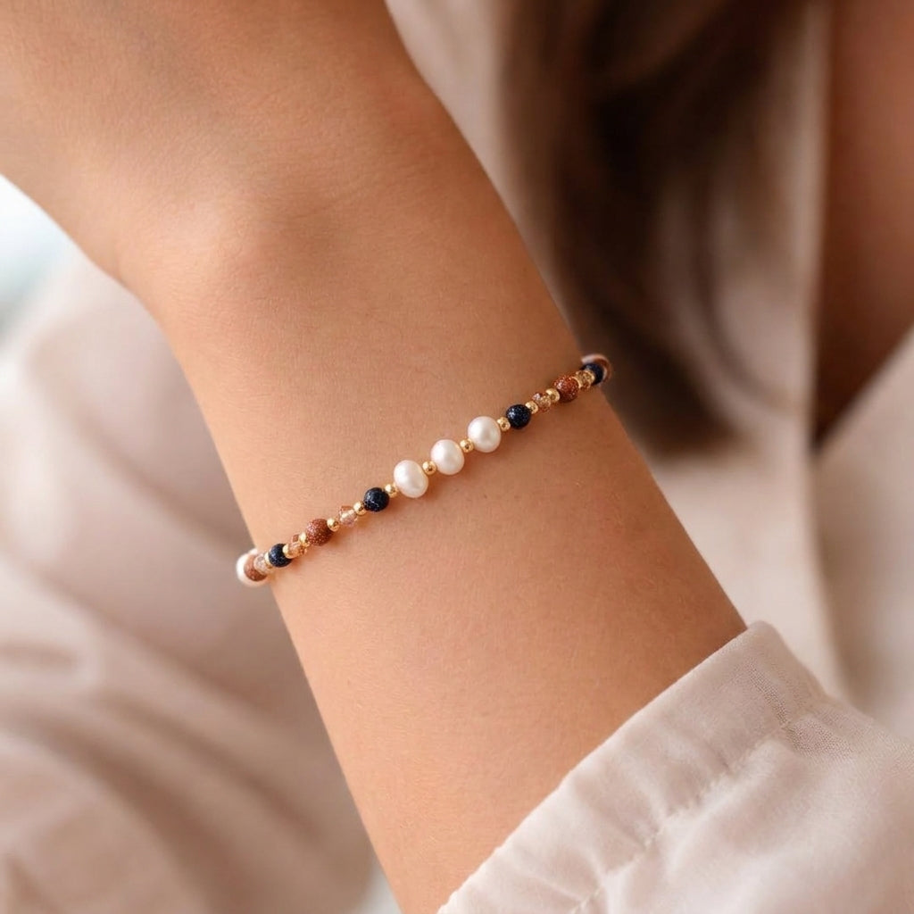 Starlit Reverie Blue Sandstone & Pearl Bracelet | Whisperland Studio