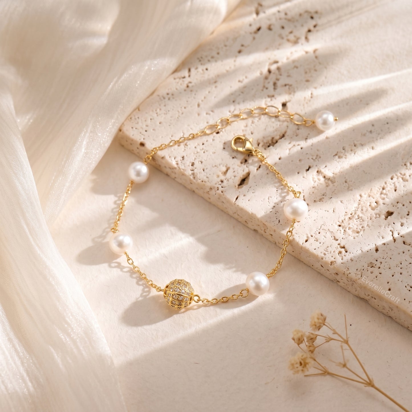 Lumina Freshwater Pearl Satellite Bracelet | Dainty Gold Plated Zircon Jewelry