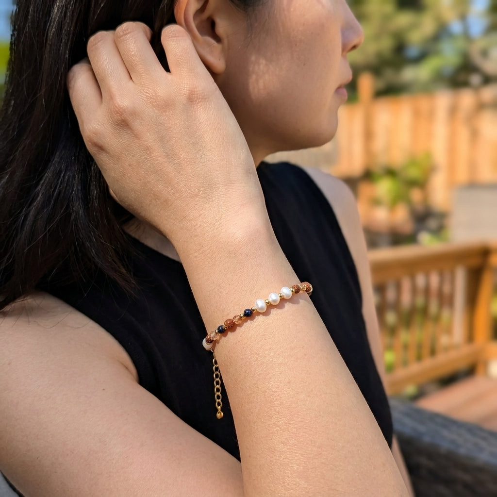 Starlit Reverie Blue Sandstone & Pearl Bracelet | Whisperland Studio