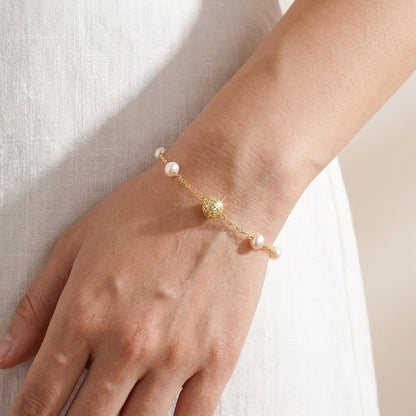 Lumina Freshwater Pearl Satellite Bracelet | Dainty Gold Plated Zircon Jewelry